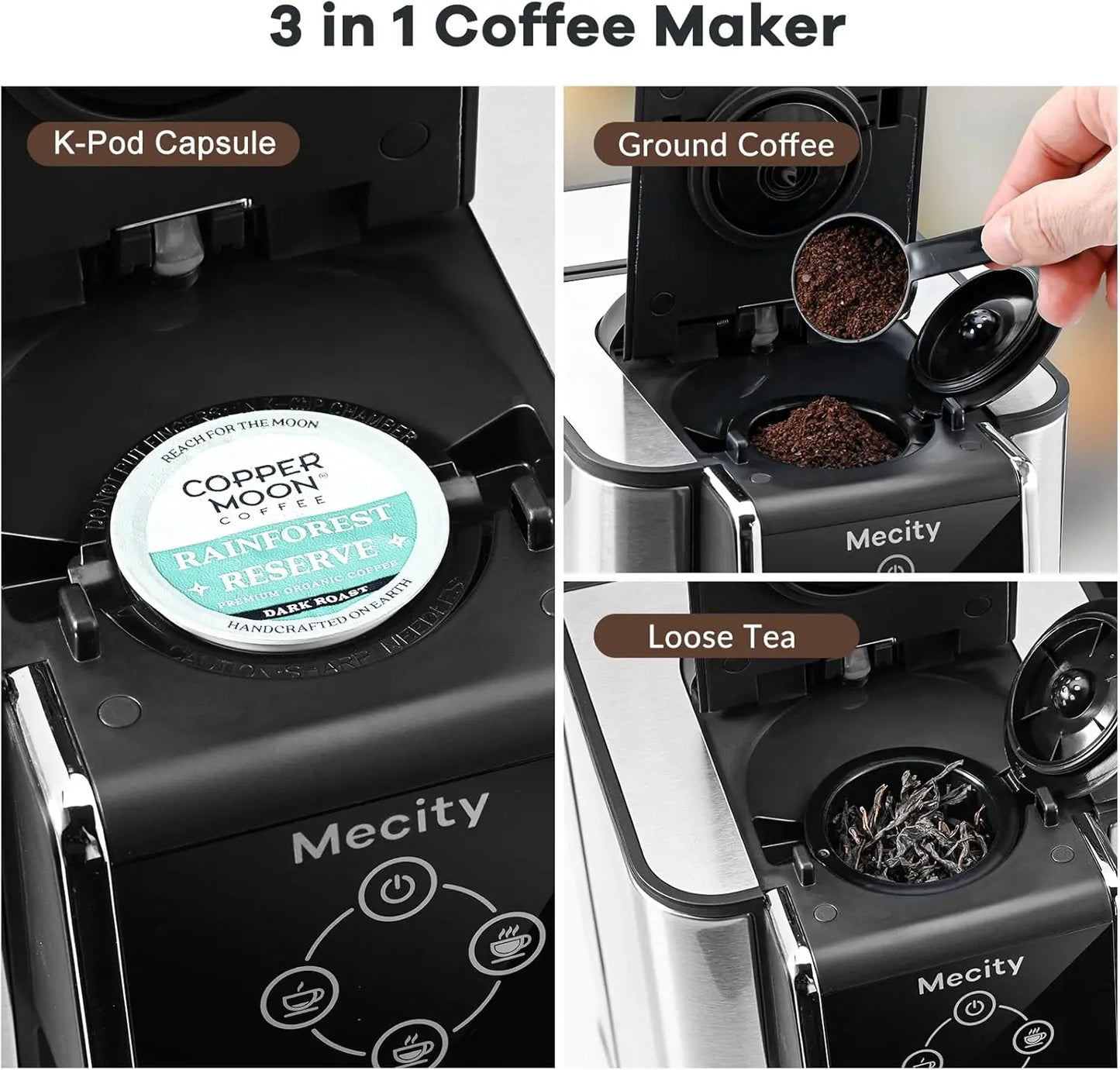 Coffee Maker 3 in 1 Single Serve Coffee Machine, Compatible with K cup Capsules,  Coffee Pot, Tea maker, 6,8,10 Oz Cup, Removabl