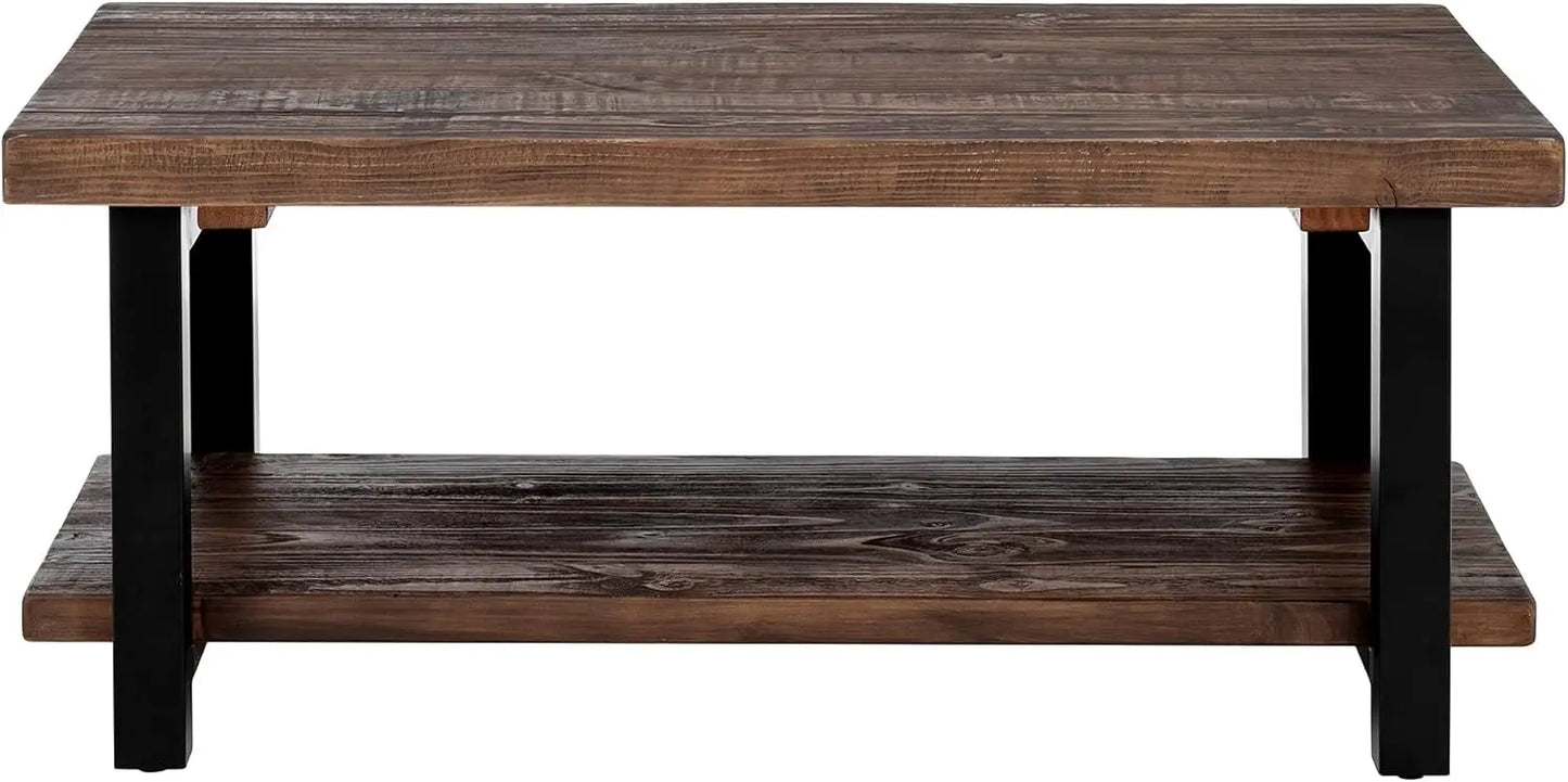 Furniture Coffee Pomona Industrial Modern Vintage Metal and Wood End Table, Easy Assembly, 42 in x 24 in x 18, Rustic Natural