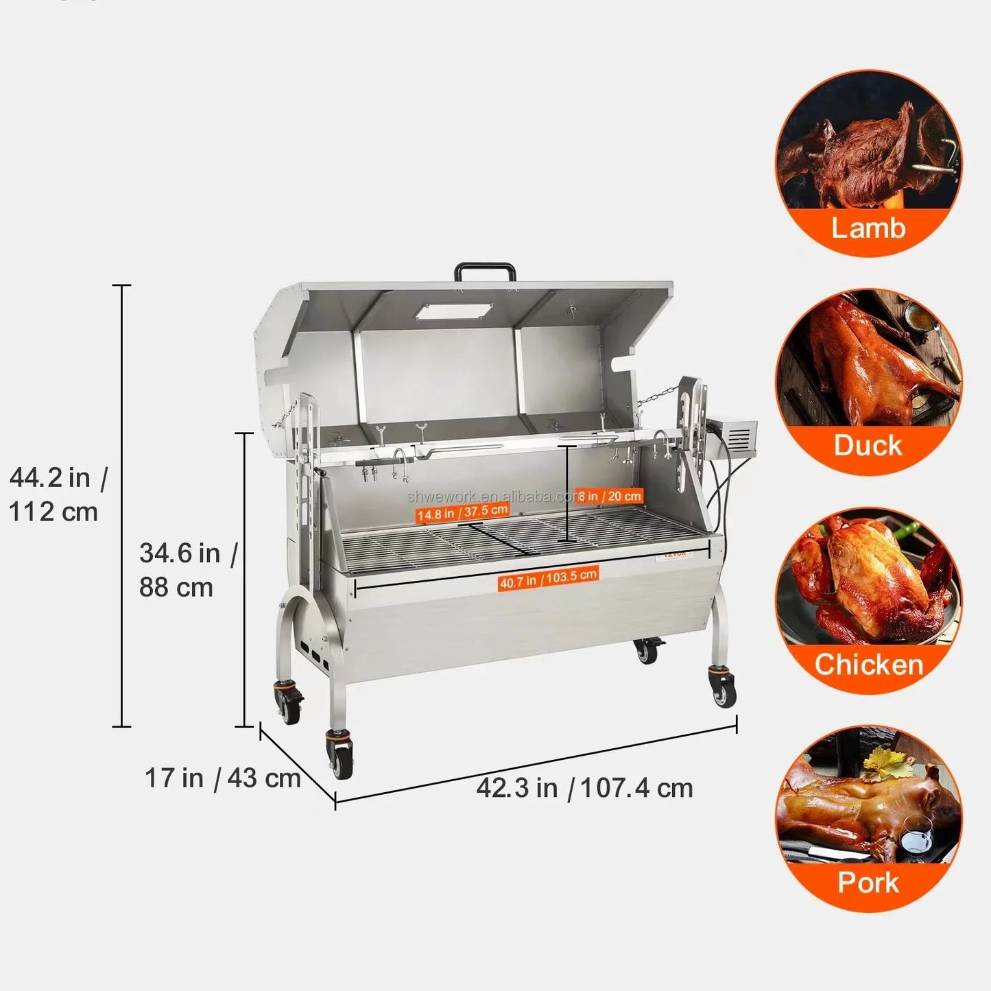 WeWork Heavy  Outdoor Roaster Spit Rotisserie BBQ Grill Pig Lamb Chicken Roaster 50W 132LBS Charcoal Barbecue Rotisserie