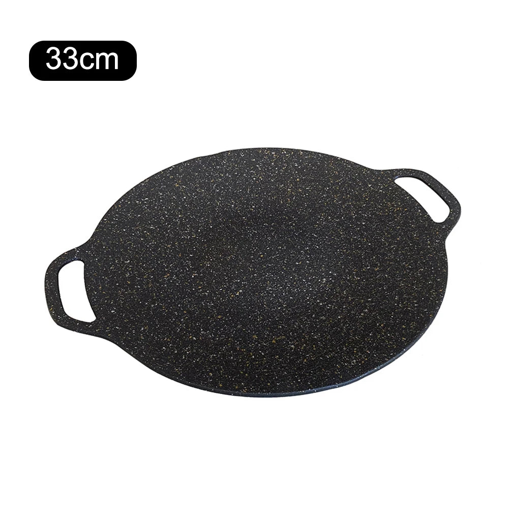 Grilling Pan Non-stick Frying Pan Flat Pancake Griddle Stone Cooker BBQ Grill Baking Pan for Outdoor Camping Barbecue Bakeware