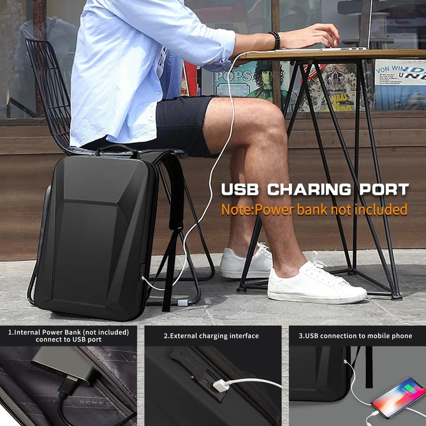 Men's 15.6" Laptop Backpack Anti-theft Waterproof Hard Shell Gaming Pack Luxury Business Backpack USB Charging With TSA Lock
