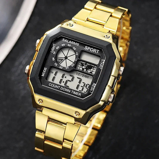 Luxury Stainless Steel Strap Sport Watches Men Digital Watches Waterproof Clock LED Men's Sport Wristwatch