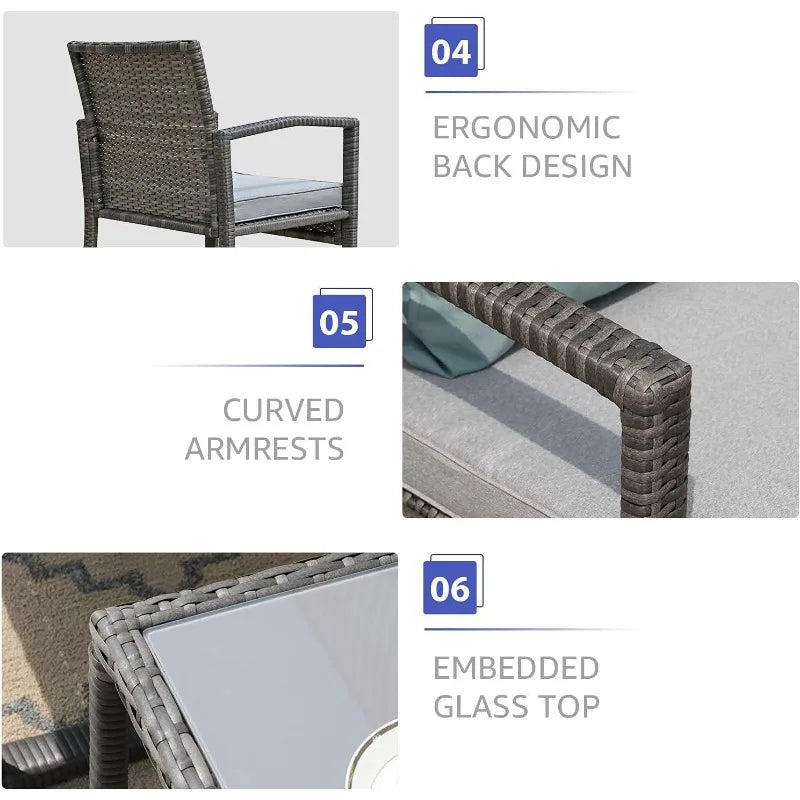 Patiorama 5 Piece Outdoor Patio Wicker Furniture Set, All Weather PE Rattan Chair and Ottoman Footstool Set, W/Coffee Table,