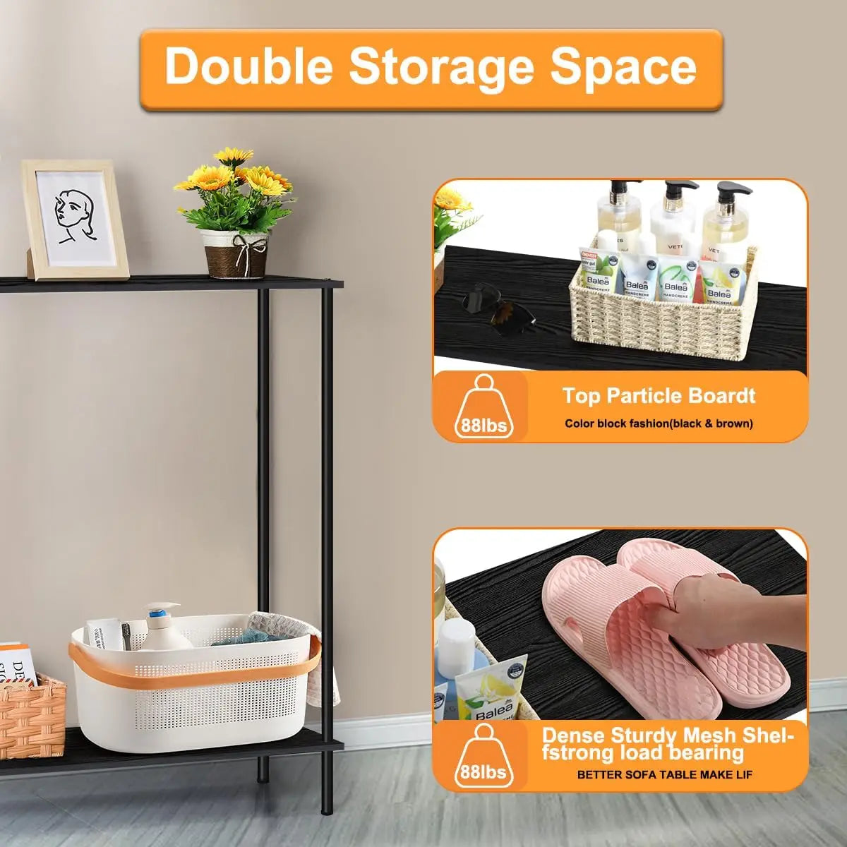 Console desk, 34.6-inch (approximately 87.9 cm) entrance desk, narrow sofa side table with shelf, suitable for foyer, hallway