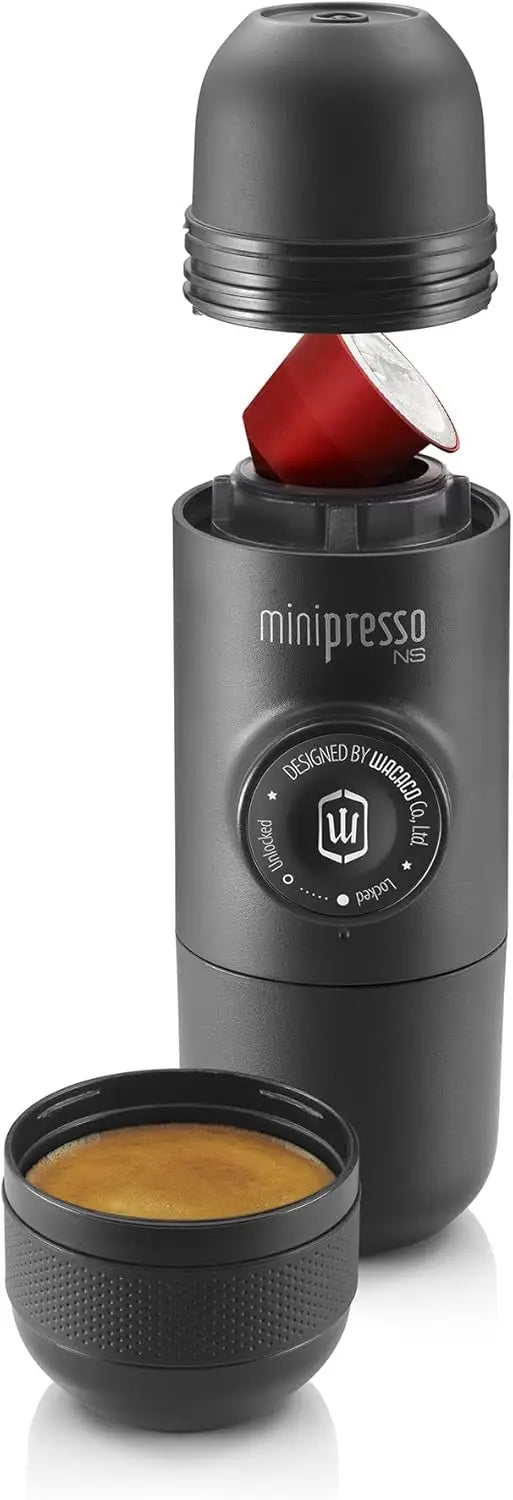 Minipresso NS, Portable Espresso Machine, Compatible Original NS Capsules, Travel Coffee Maker, Manually Operated from Piston Ac
