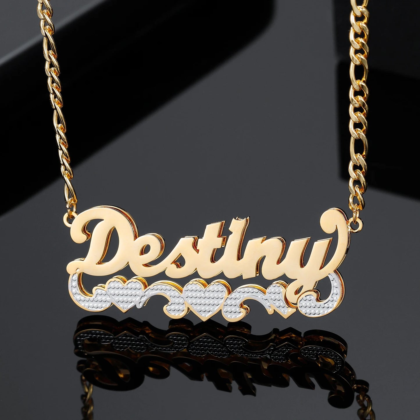 Custom Necklace Name Double Layered Two Tone Personalized 14K Gold Stainless Steel Pendant Nameplate For Women Bridesmaid Gifts
