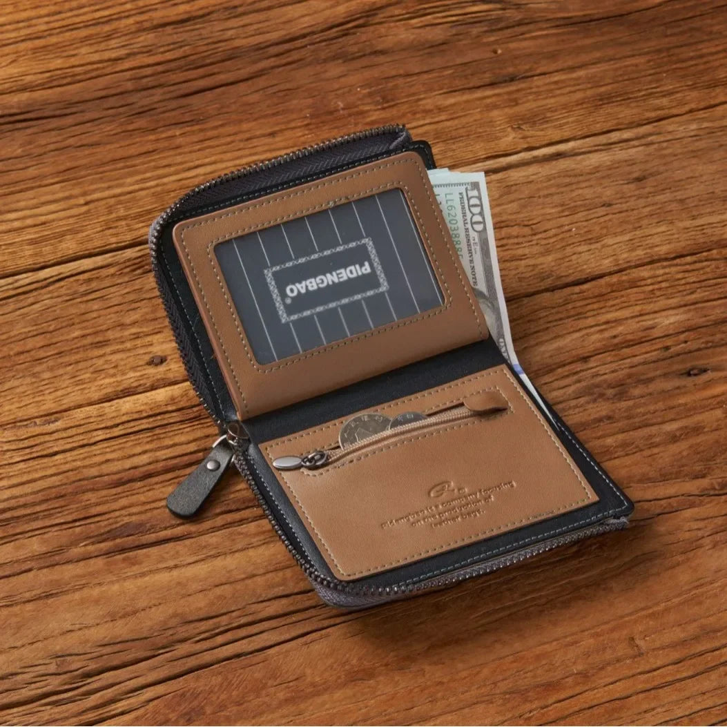1pc Premium Retro Short Wallet for Men,Stylish Multifunction PU Leather Zipper Durable Wallet