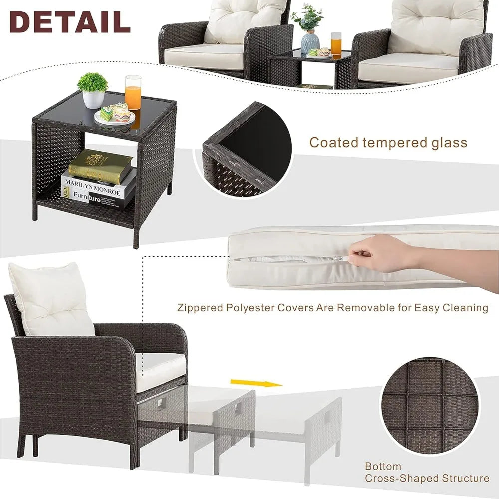 5 Piece Patio Set, All Weather PE Wicker Rattan Outdoor Chair and Ottoman Sets, Wicker Patio Furniture Set