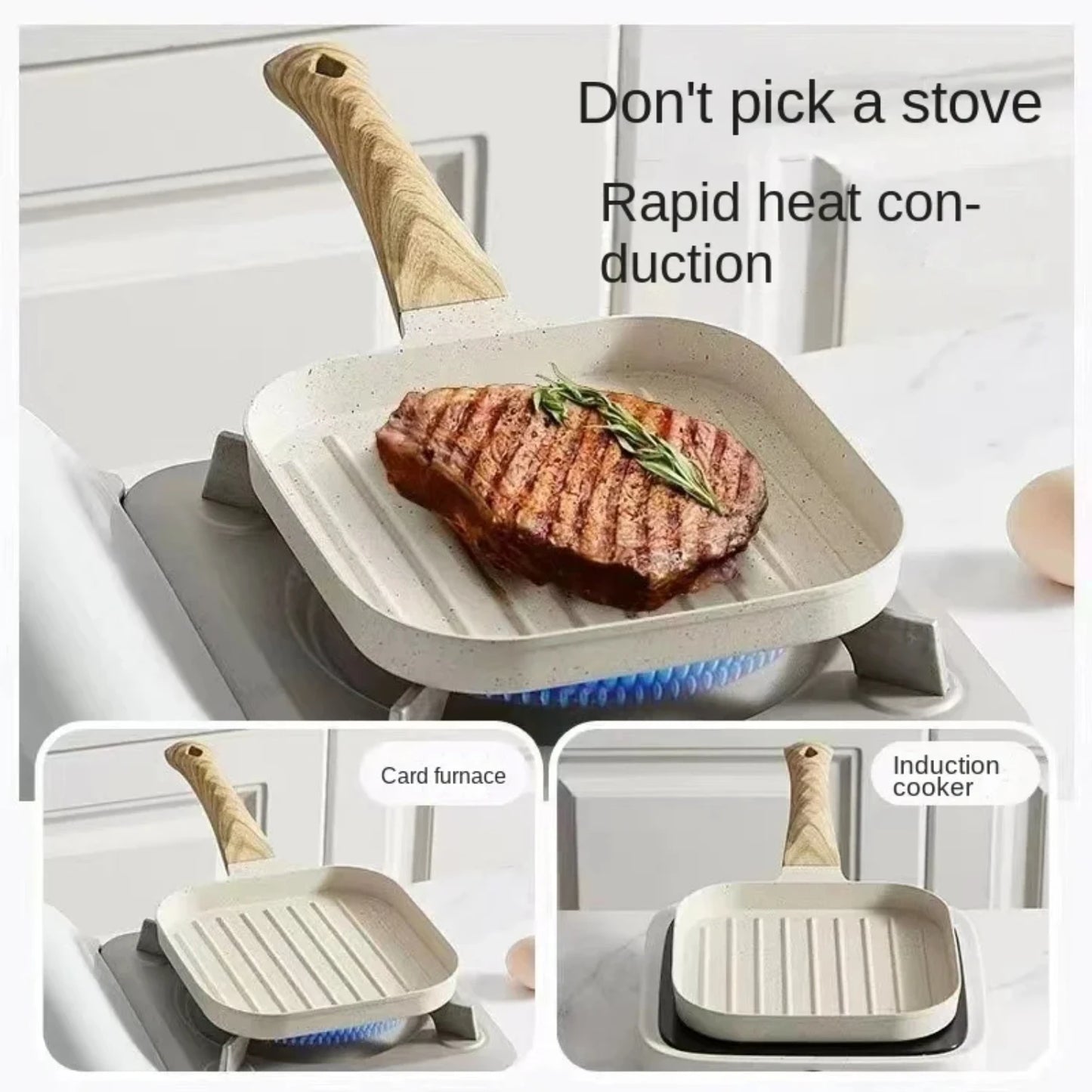Non-stick Korean Bacon and Beef Steak Pan Fry Pot with Striped Flat Bottom - Perfect for Wheat Rice Stone and Mini Breakfast Coo