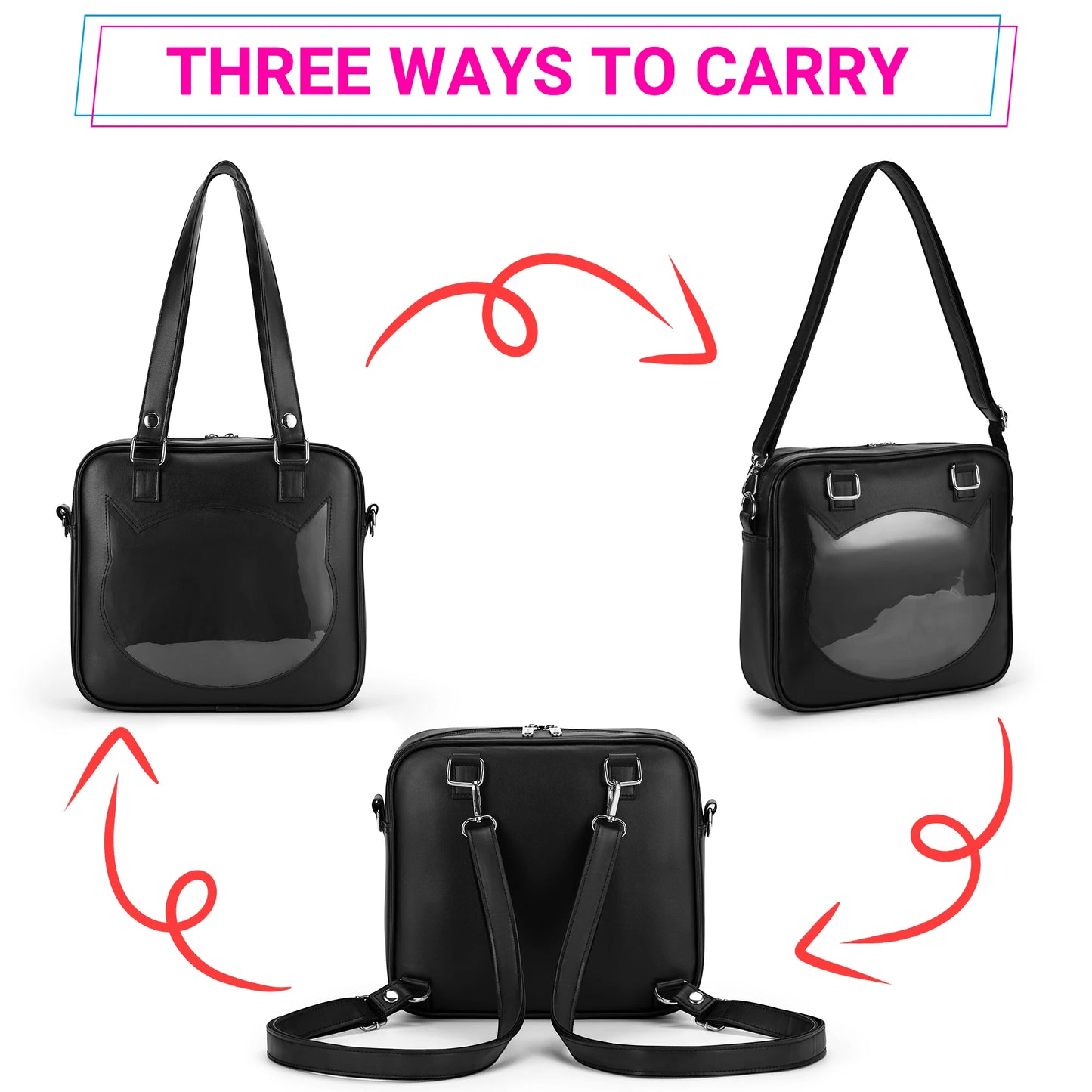 Ita Bag Girls Crossbody Transparent Cat Shape Backpack Pin Bags Messenger Shoulder Bag Purse for Women