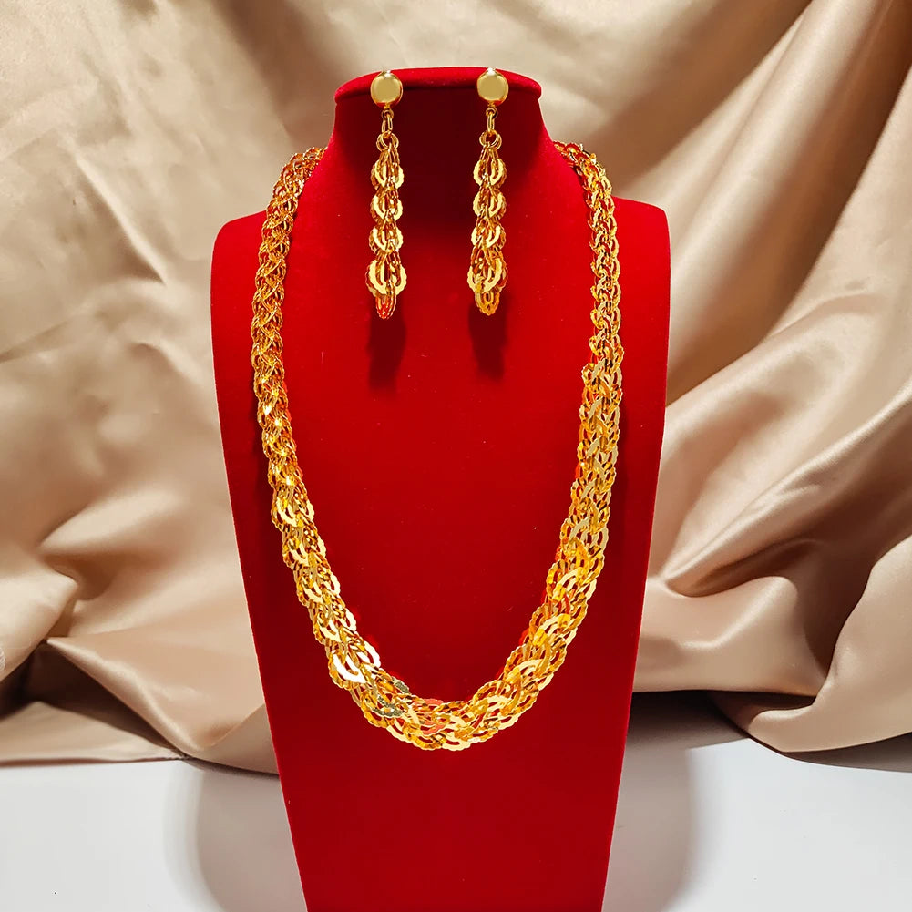 Dubai Jewelry sets 24K gold plated luxury African wedding gifts bridal bracelet necklace earrings ring jewellery set for women