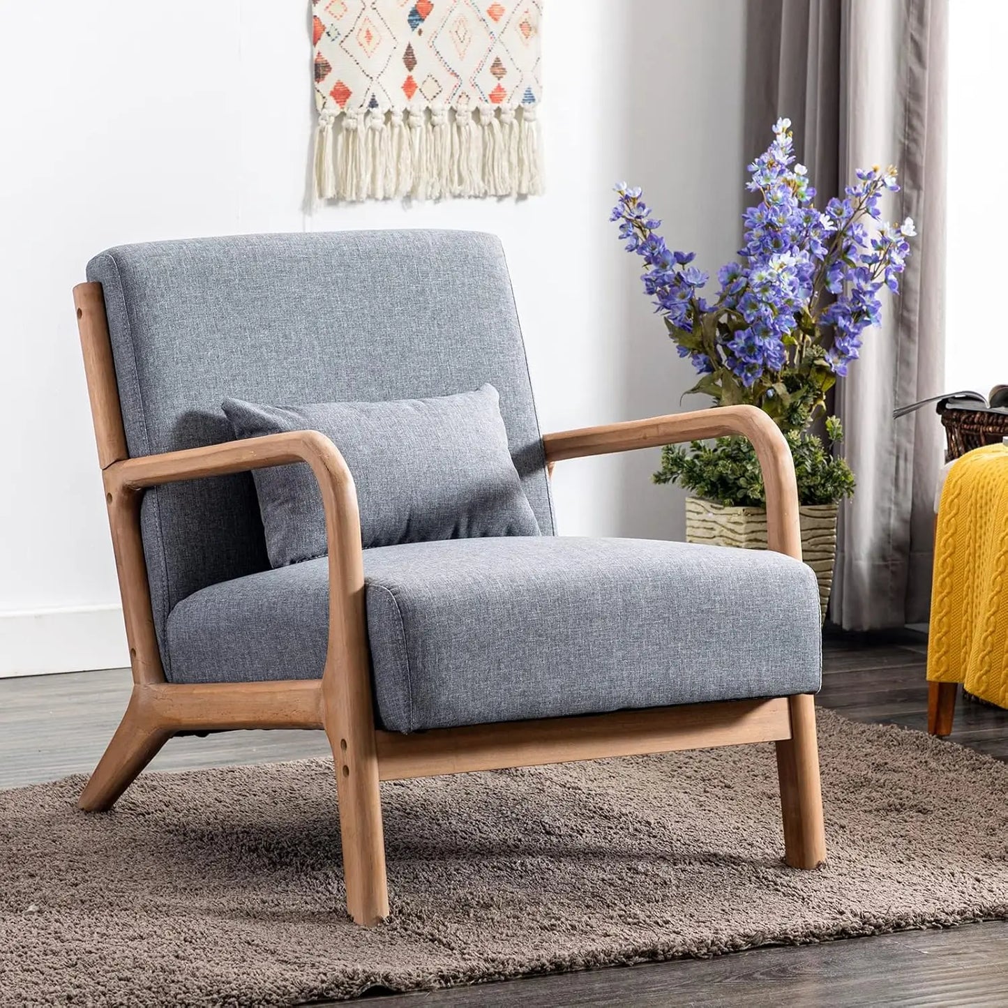 Mid Century Modern Accent Chairs Set of 2, Single Fabric Lounge Reading Armchair with Solid Wood Frame,Easy Assembly Arm Chairs
