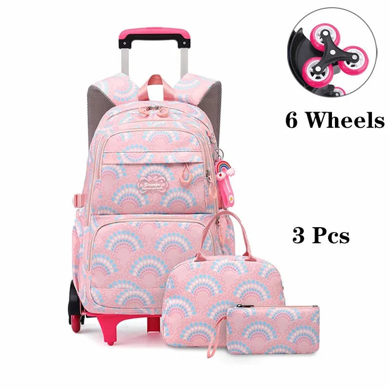 Rolling School Bags for Girls Backpack Children Waterproof School Backpacks with Wheels Middle School Trolley Luggage Back Pack