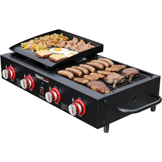 Tabletop Gas Grill Griddle, 4-Burner Portable Propane Grill Griddle Combo, for Backyard  Outdoor BBQ Cooking, 40,000 BTU, Black