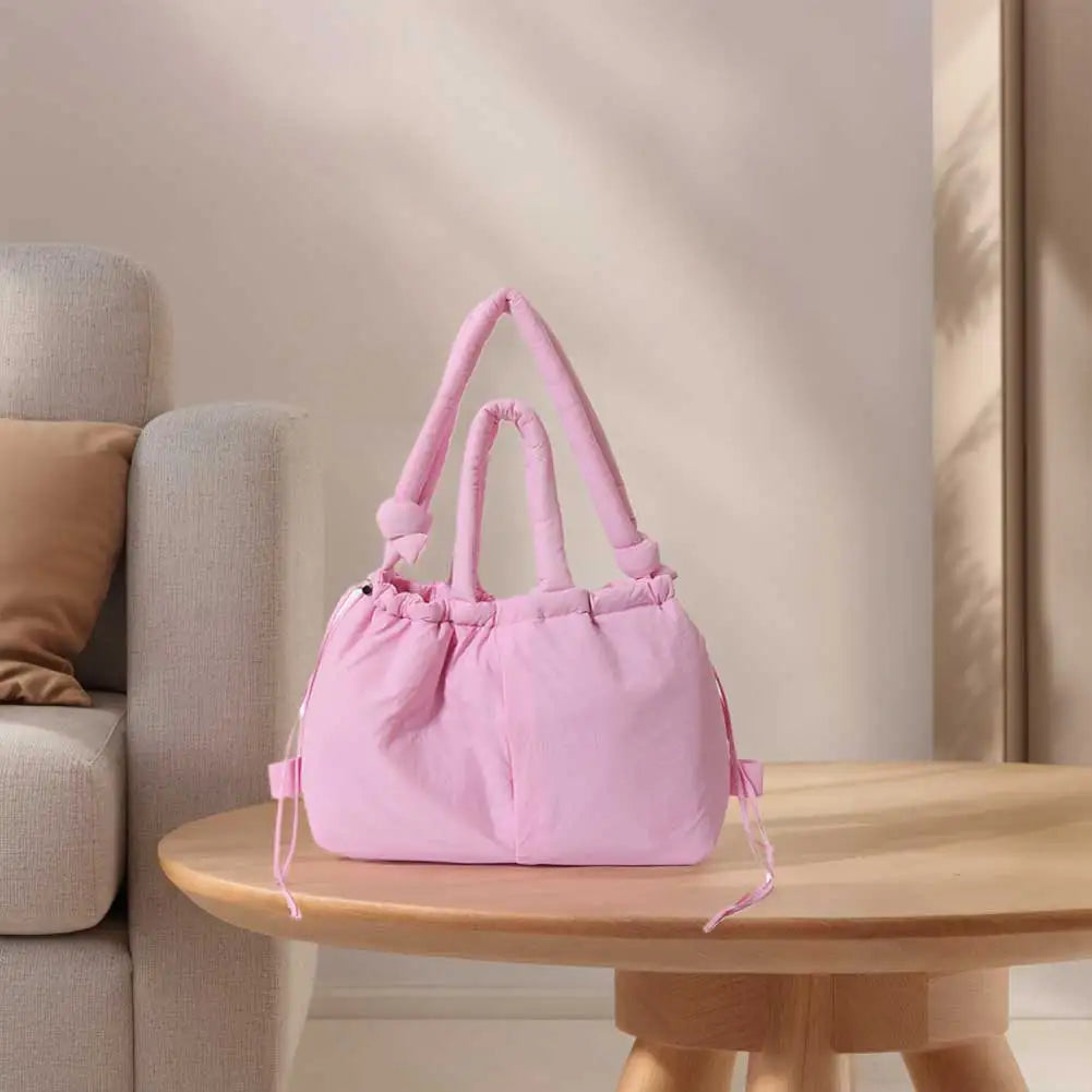 Puffer Tote Bag for Women Adjustable Strap Shoulder Bag Nylon Solid Crossbody Bag Large Puffy Purse for Shopping Travel