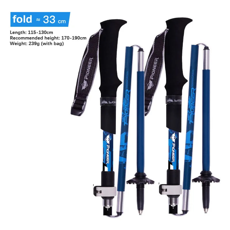2pcs Walking Stick Folding 5 sections Trekking Poles (2 Carbon Fiber +3 Aluminium alloy) Mountain-climbing Crutch Outdoor Hiking