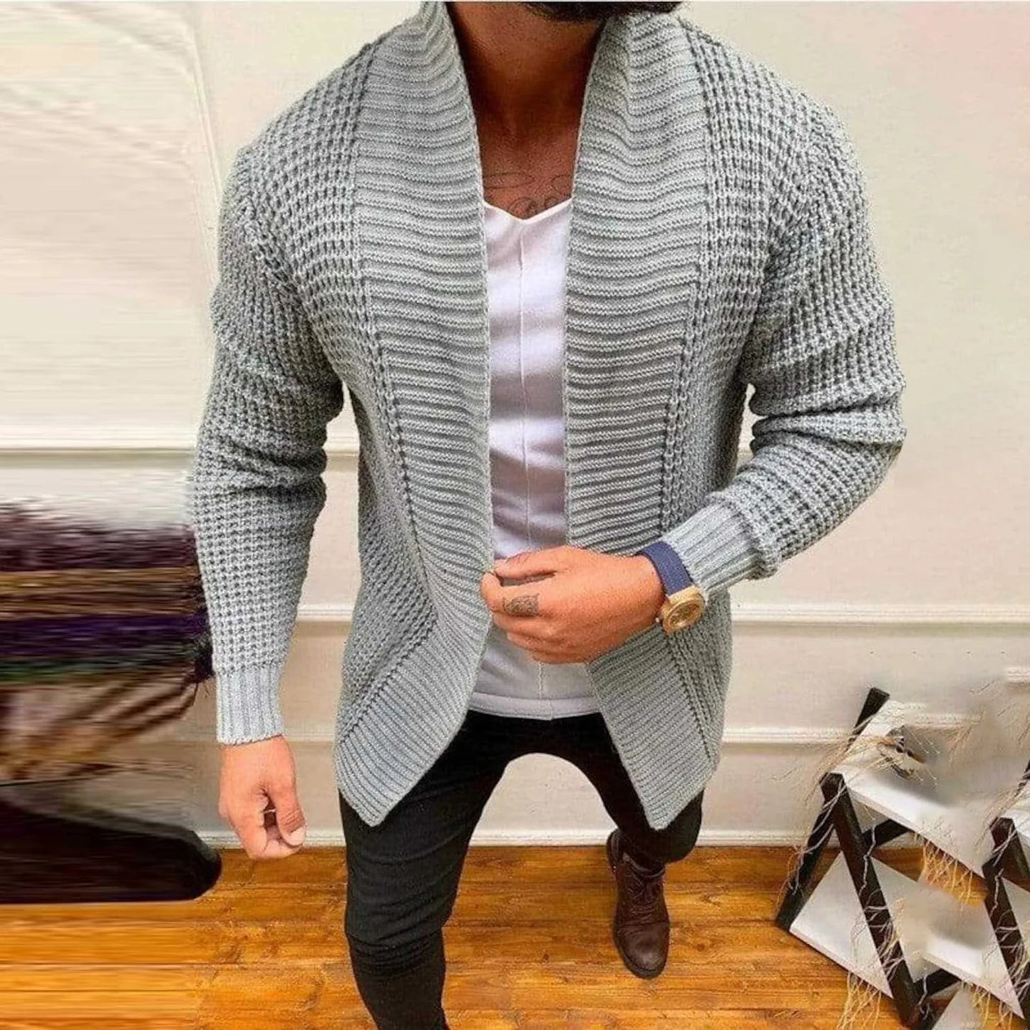 Men Striped Knitted Cardigan Business Casual Long Sleeve Knitting Jacket Spring Autumn Solid Color Fashion Male Long Sweaters