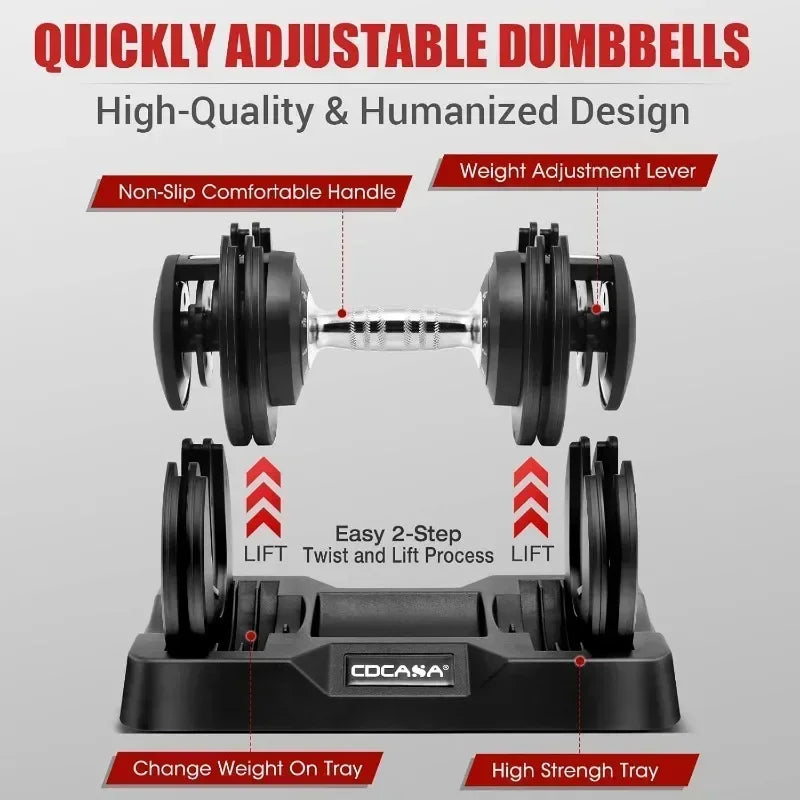 Adjustable Dumbbell Set 25lb/55lb Free Weight Set Pair Fast Adjust Dumbbell Weight for Exercises Dumbbells for Men and Women