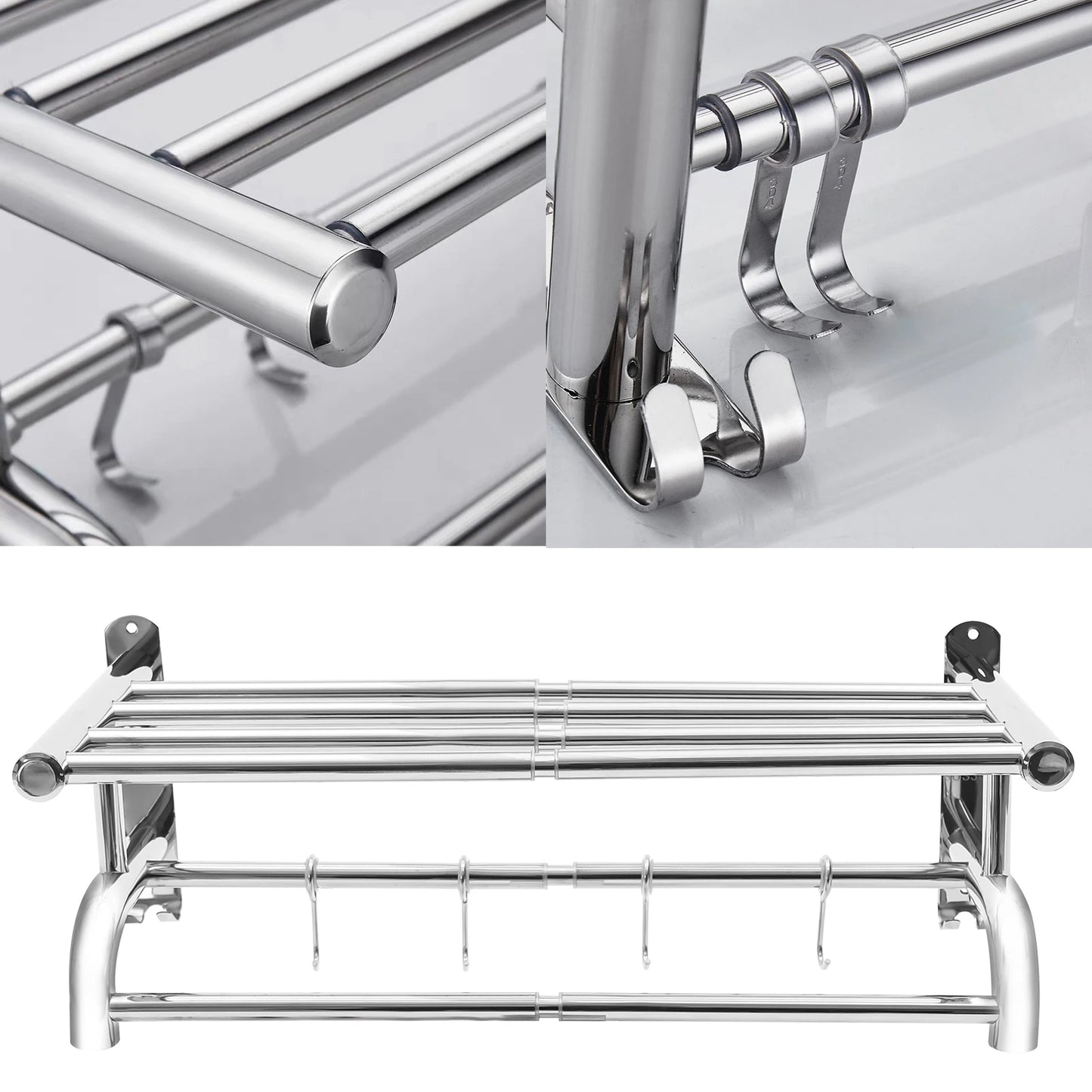 2-Tier Towel Rack Bathroom Hotel Rail Holder Stainless Steel Wall Mounted Storage Shelf Organizer Home Stainless Steel