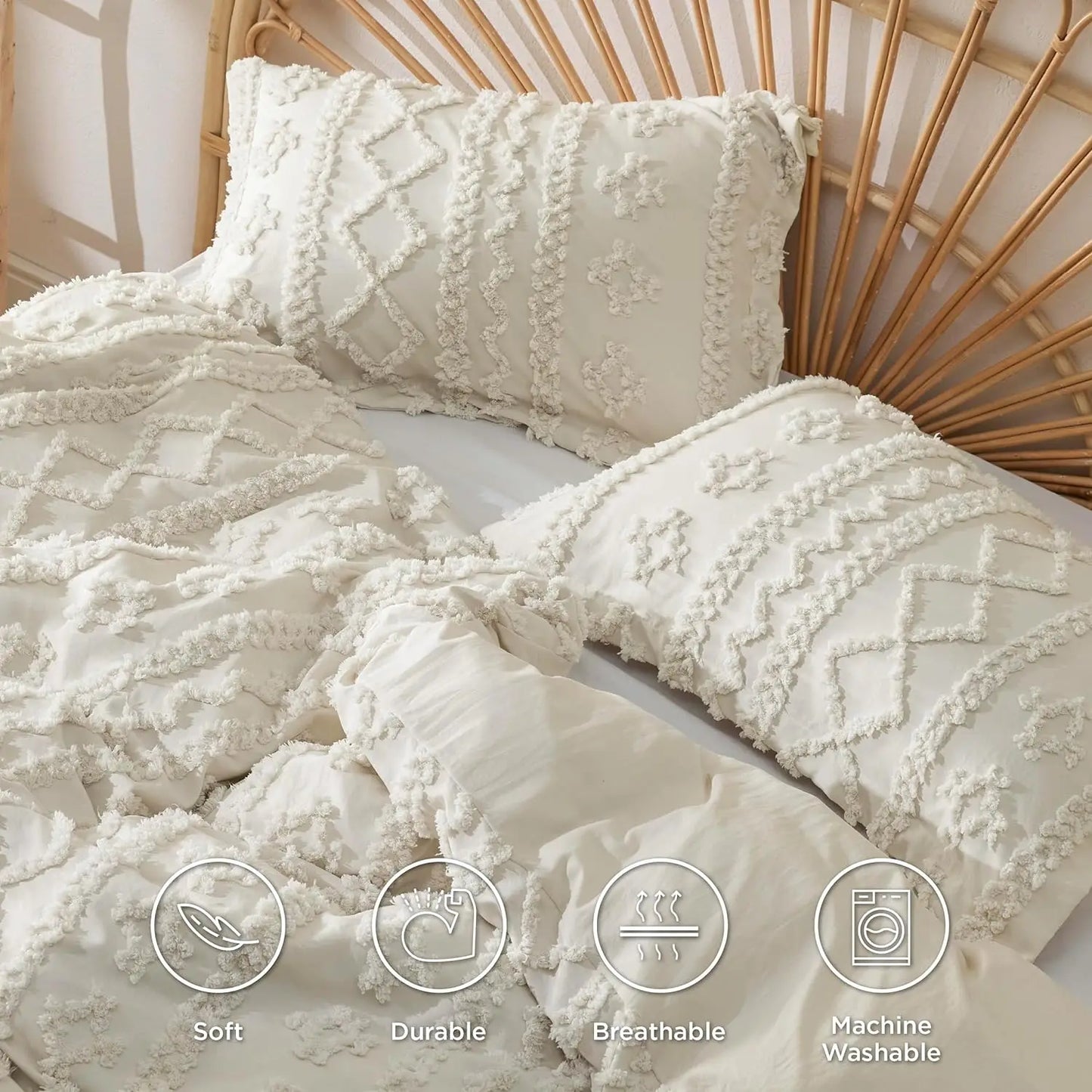Bedsure Boho Duvet Cover, Tufted/ Checkerboard/ Arch Design Bedding Duvet Cover Set for All Season, Twin, Queen, King