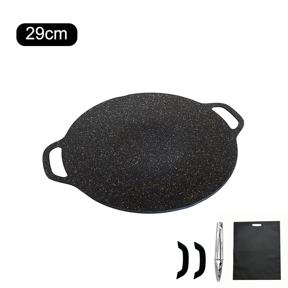 Grilling Pan Non-stick Frying Pan Flat Pancake Griddle Stone Cooker BBQ Grill Baking Pan for Outdoor Camping Barbecue Bakeware