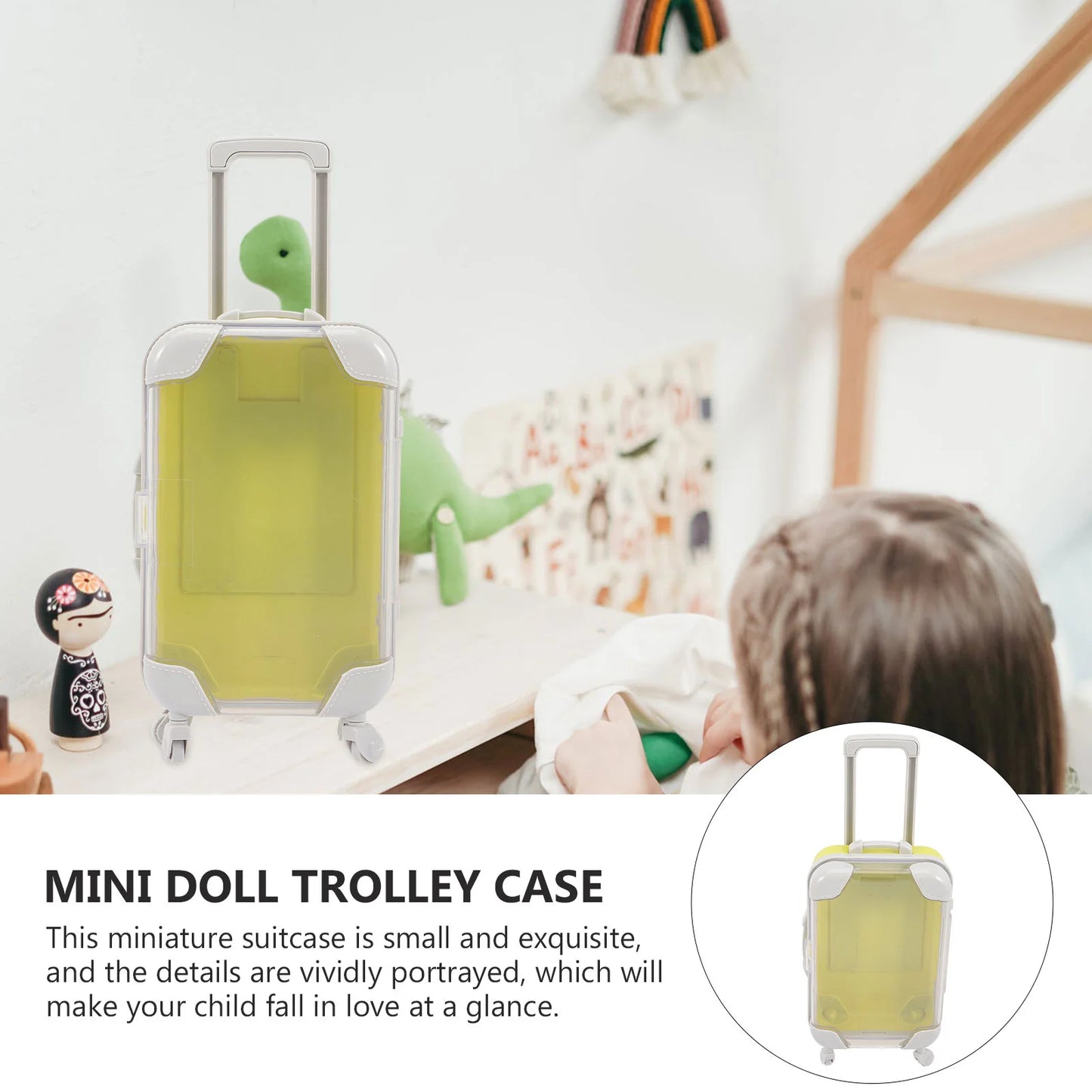 Mini Trolley Case Girls Toys Rolling Suitcase Luggage for Play Room Plastic Decor Baby Dolls