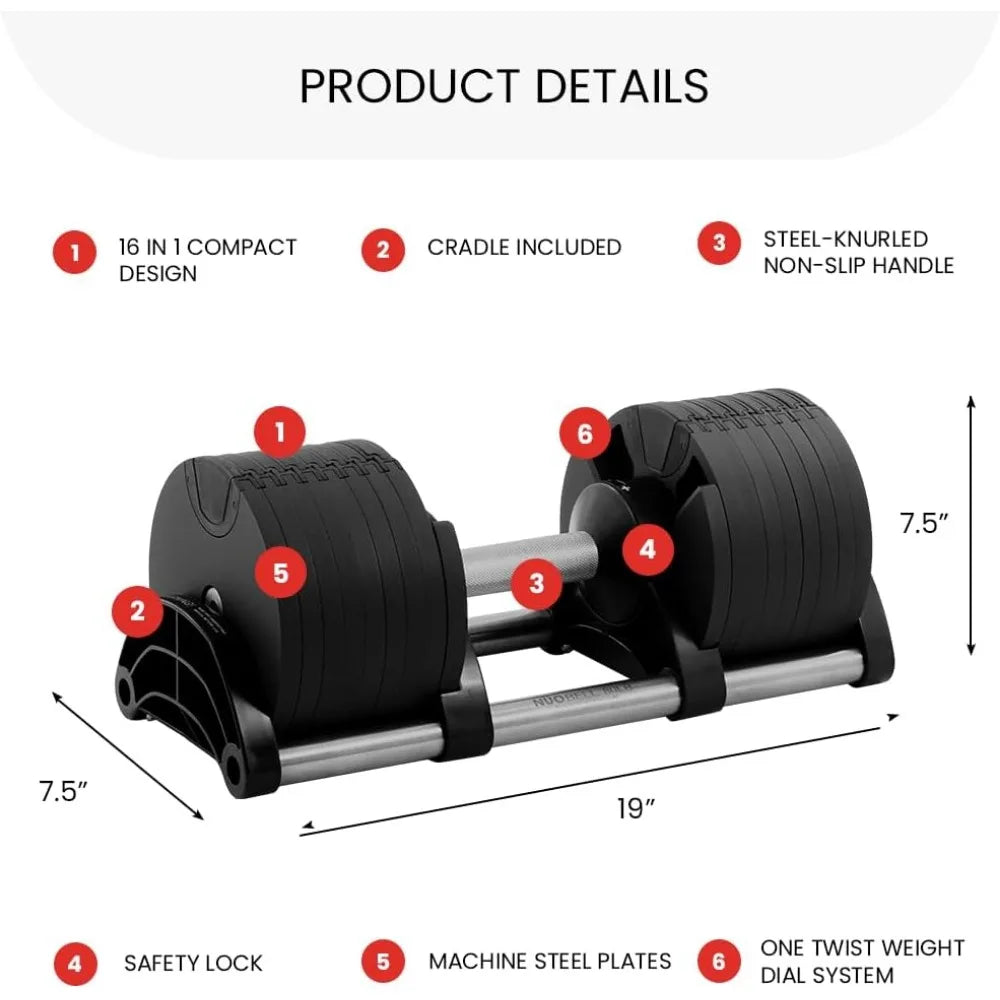 Adjustable Dumbbells Pair 5-80 lbs: Dumbbell Set to Replace 16 Sets of Dumbbells. Add Nuobell Dumbbells 80lb and Free Weights