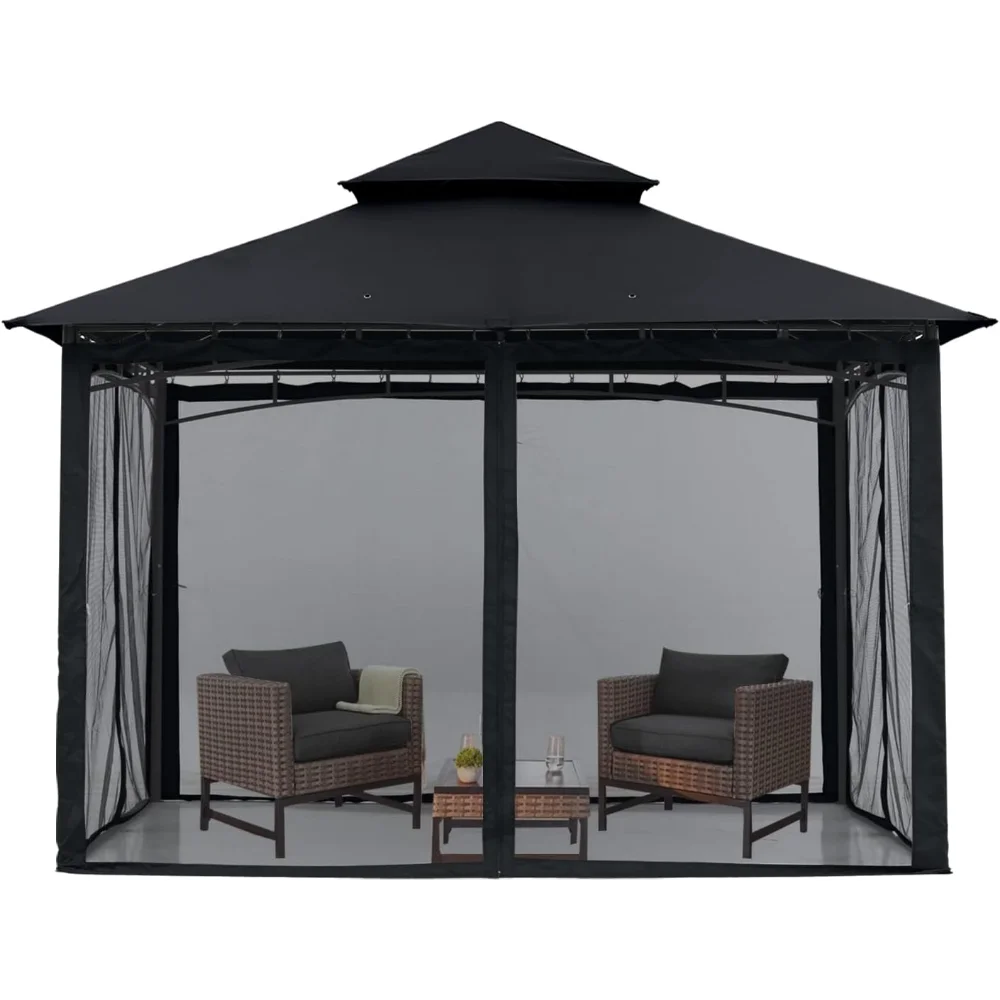 Outdoor Awning Outdoor Garden Gazebo for Patios with Stable Steel Frame and Netting Walls (8x8 Black) Canopy Tent Waterproof