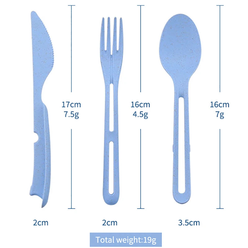 Wheat Straw Tableware Set Eco Friendly 3In1 Cutlery Picnic Tableware Office School Portable Small Dinnerware Camping Cutlery Set