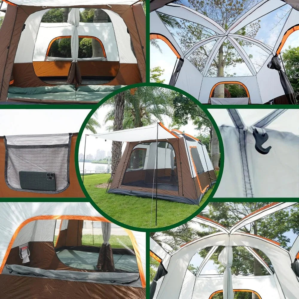 Extra Large Tent 10-12 Person(A),Family Cabin Tents,2 Rooms,3 Doors and 3 Windows with Mesh Straight Wall Waterproof, Large Tent