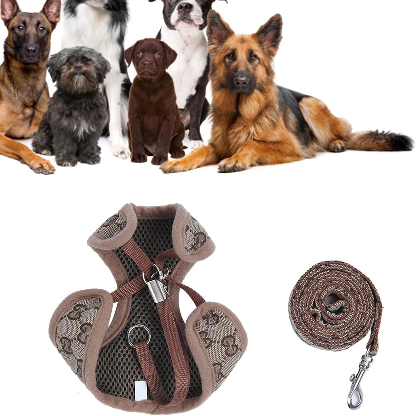 Adjustable, Lightweight, Escape-Proof Soft Pet Harness Leash Belt for Pet Jogging and Dog Training, Polyester Material