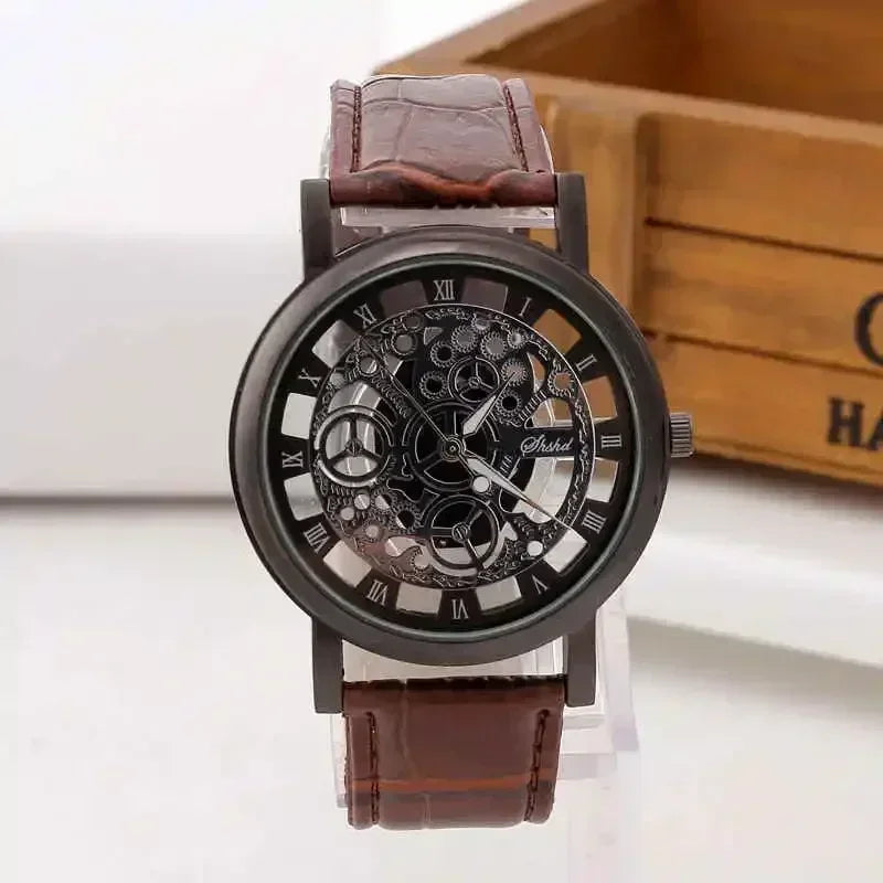 Men Watch Fashion Hollow Watches Men Roma Dial Leather Band Quartz Wristwatches Cheap Price Reloj Hombre Watches for Men