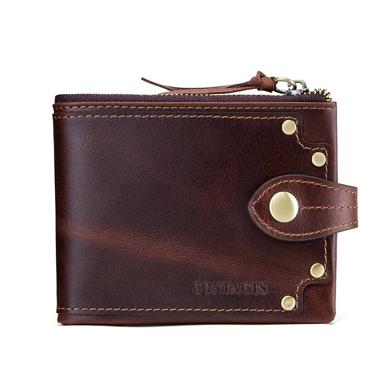 CONTACT'S Genuine Cowhide Leather Men Wallet Short Coin Purse Small Retro Compact Wallets  High Quality Multi-functional Luxury
