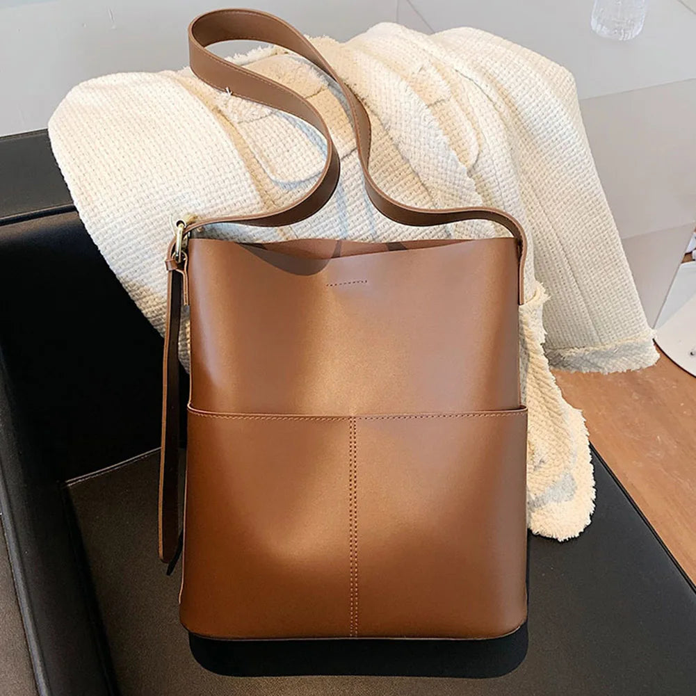 Women's Casual Soft Skin Tote Large-capacity Bucket Bag Advanced Sense Niche Ladies Versatile Commuter Designer Shoulder Bag