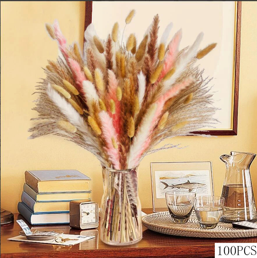 Dried Natural Flowers Pampas Bouquet Sets Autumn Decorative Orange Gypsophila Rabbit Tail Grass Rustic Chic Home Decor for Vase