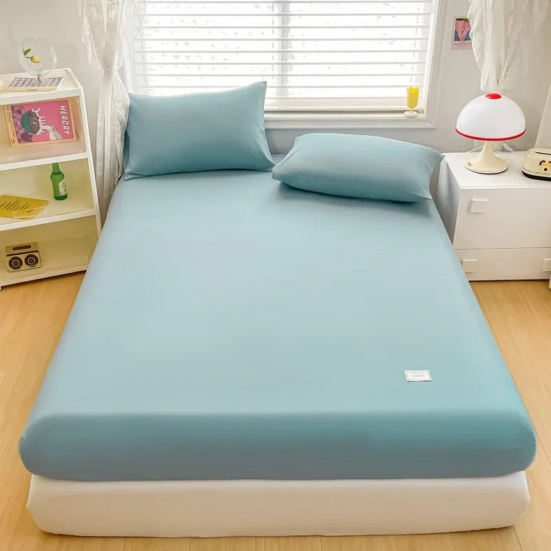 3pcs Fitted Sheet Microfiber Deep Pocket Bed Sheet Matcha Green Bedroom Bedding Sheets Set Solid Color Sheets with 2 Pillowcases