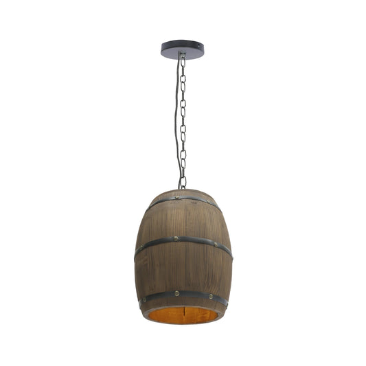 E26 Rustic Ceiling Lamp Vintage Wood Wine Barrel Pendant Lamp for Bars, Cafes and Living with a 90cm Adjustable Chain