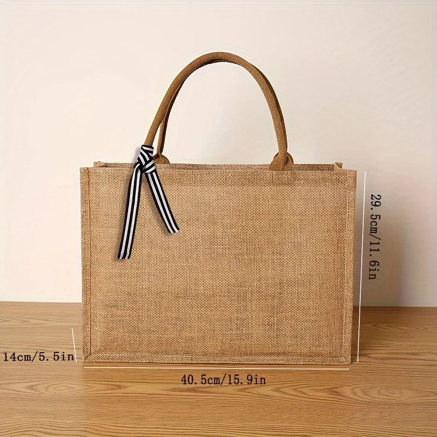 Jute handbag gift bag fashion versatile handheld large-capacity shopping bags out travel bag Tote bag men and women universal