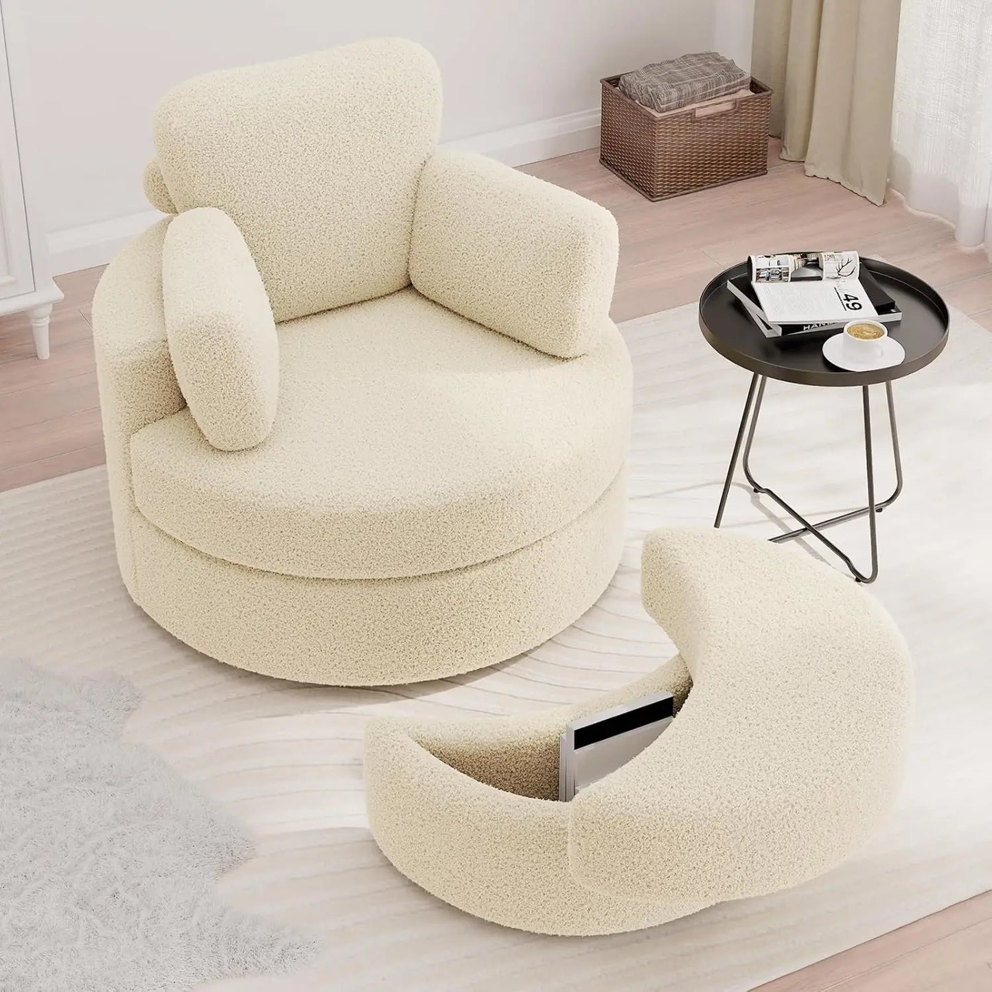 Swivel Accent Chair,Swivel Chair with Ottoman, Cuddle Chairs Round Lounge Sofa Chair with Pillow, 360° Swivel Chairs Corduroy