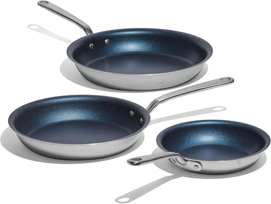 ProCoat Non Stick 3 Piece Frying Pan Set (Includes 8",10",12") - 5 Ply Stainless Clad - Professional Cookware - Crafted in Italy