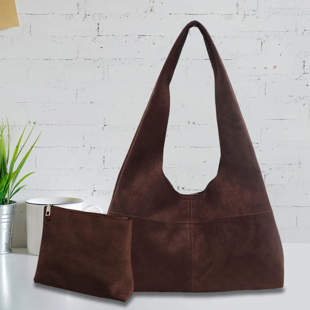 Women Suede Shoulder Bag with Inner Pocket Underarm Bag Vintage Hobo Bag Slouchy for Work Travel