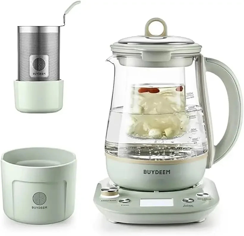 Health Pot K2763 Lite, Glass Electric Kettle for Tea & Coffee, Hot Water Boiler and Wamer with Stew Pot, Temperature Con