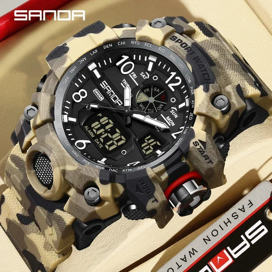 SANDA 3358Outdoor Electron Male Wristwatch Display Quartz Men Clock Sports Military Mens Watch  Camouflage LED Digital Watch