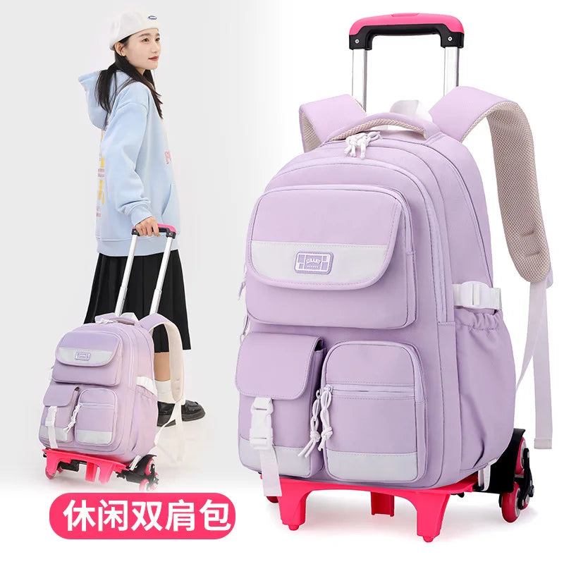 Rolling School Bags for Girls Backpack Children Waterproof School Backpacks with Wheels Middle School Trolley Luggage Back Pack