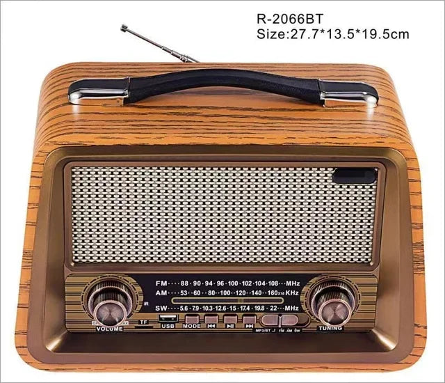 R-2066BT Retro Multi Band Real Wooden Rechargeable Radio With Wireles Bluetooth Link USB Mp3 Player Outdoor Portable Speaker Box