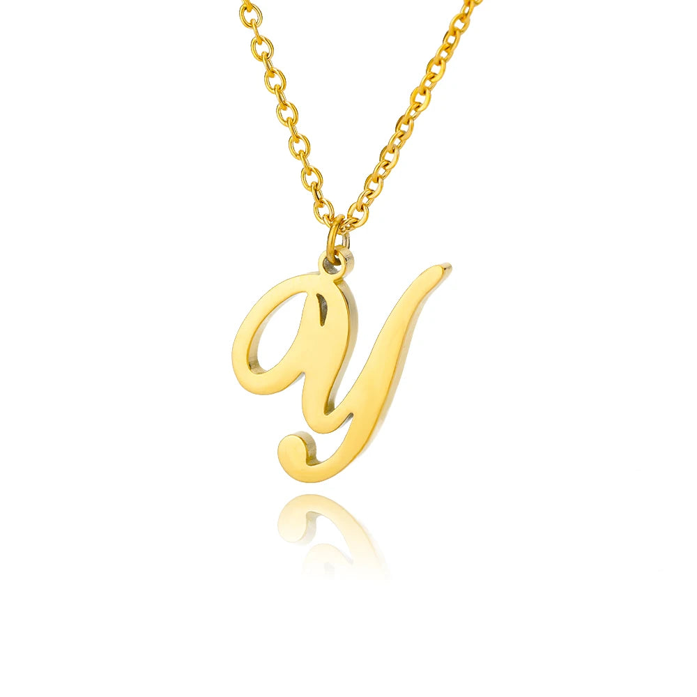 Gold Color Alphabet Letter Pendants Necklace For Women Stainless Steel Initial Letter Jewelry Initial Chain Choker Collares Femm