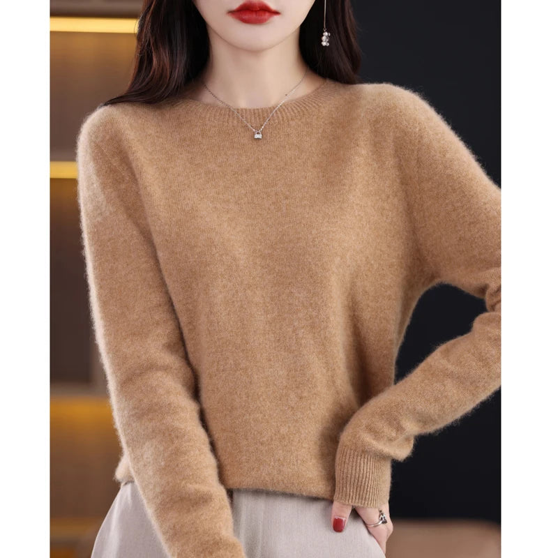 New Cashmere Basic Top Long Sleeve Women O-Neck Knitted Sweater 100% Pure Merino Wool Pullover Clothing Knitwear traf