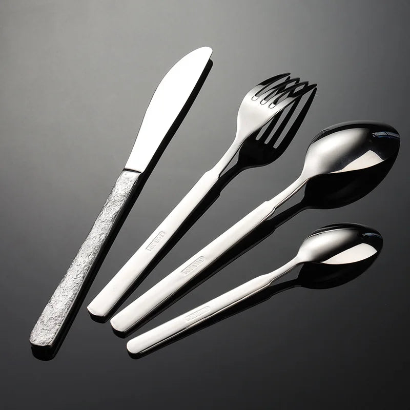 Stone Pattern Handle Stainless Steel Western Dining Spoon Knife Fork Creative Cutlery Set Tableware Kitchen For Home Household
