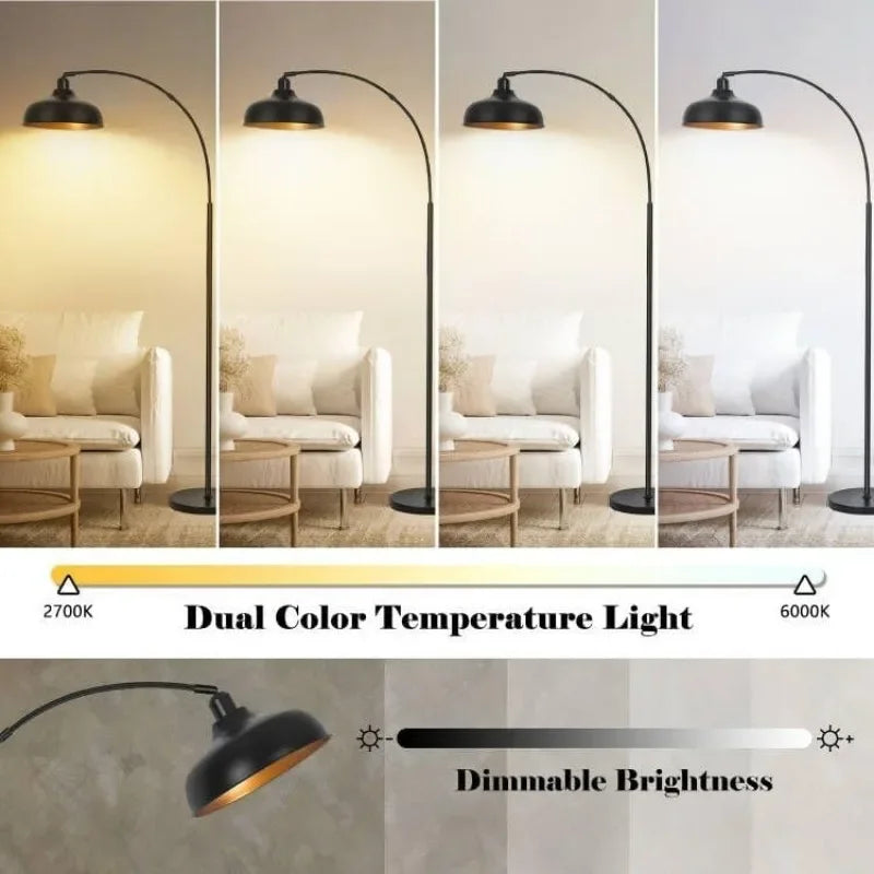 Arch Floor Lamps with Remote - Dimmable Floor Lamp 70”, Black Tall Lamp with 360° Adjustable Hanging Metal Shade, Arc Lamps
