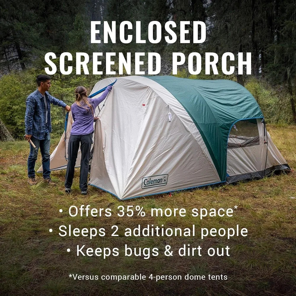 4 Person Weatherproof Tent with Enclosed Screened Porch Option, Includes Rainfly, Carry Bag, Extra Storage, and 10 Minute Setup